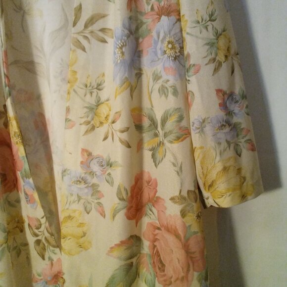 LL Martin Open Front Blouse 16W Simi Sheer Half Sleeve Floral Cream Pink Green - Picture 5 of 15